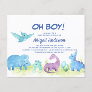 BUDGET Dinosaur Oh Boy Baby Shower Einladung Flyer