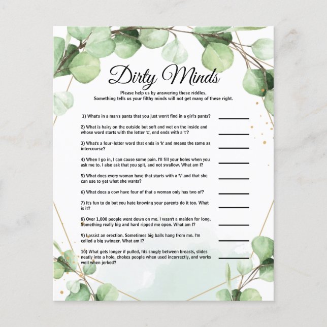 Budget Dirty Minds Brautparty Game Cards Flyer (Vorne)