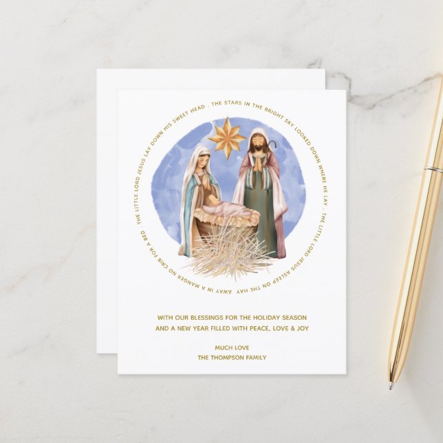 Budget Dispo Dans La Carte De Noël De La Nativité  (Devant/Arrière en situation)