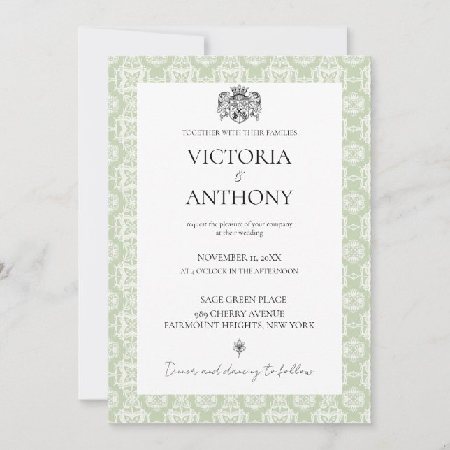 Budget DIY Elegantsage Green Custom Foto Hochzeit Einladung (Vorderseite)