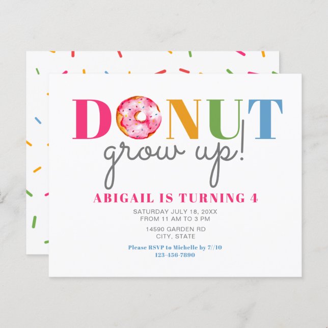 Budget Donut Grow up Niedliche Geburtstag Sprinkle (Vorne/Hinten)