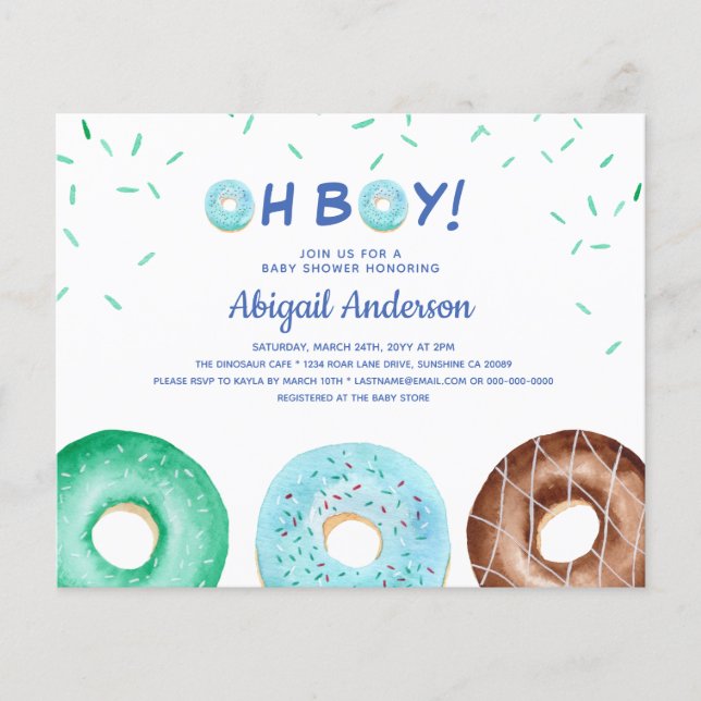 BUDGET Donut Oh Boy Baby Dusche Einladung (Vorderseite)