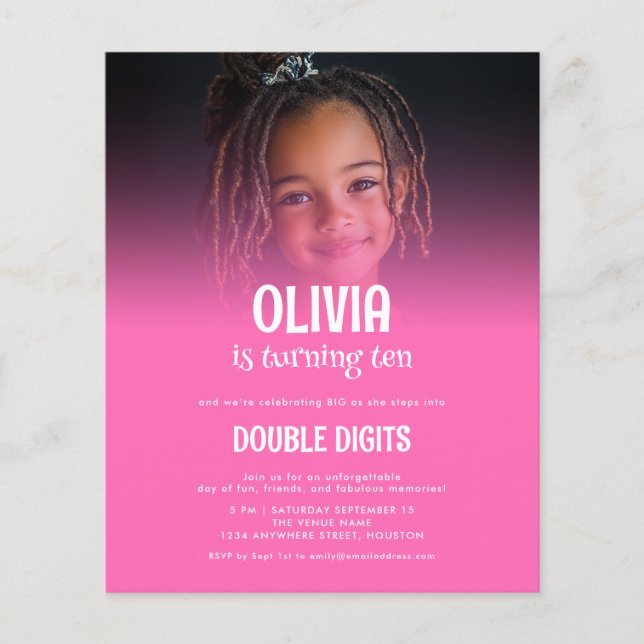 Budget Doppel-Ziffern Foto Hot Pink 10. Party (Vorderseite)