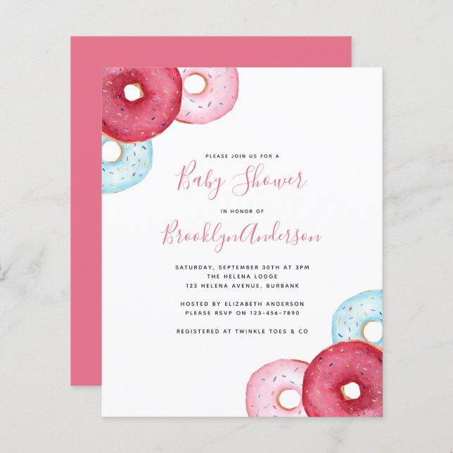 BUDGET Doughnuts Baby Shower Invitation (Vorne/Hinten)