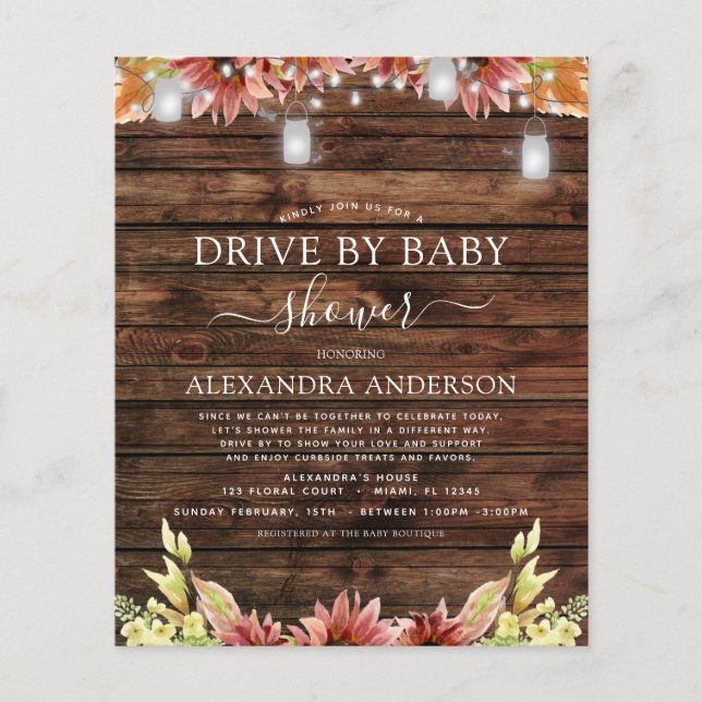 Budget Drive by Baby Shower Rustikale Sonnenblumen (Vorderseite)