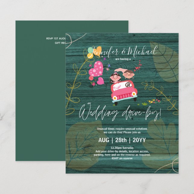 Budget Drive BY Wedding Einladungen - Cartoon Coup (Vorne/Hinten)