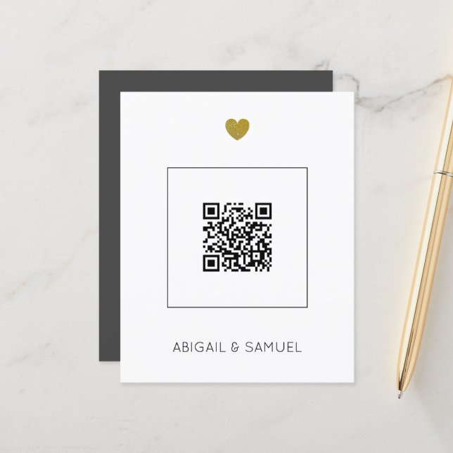 Budget Dunkelgrau QR Code Hochzeit Einladung (Vorderseite/Rückseite Beispiel)