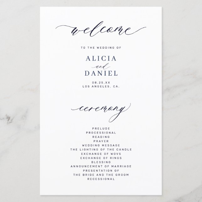Budget dunkle Marine und weiß elegantes Hochzeitsp (Vorderseite)