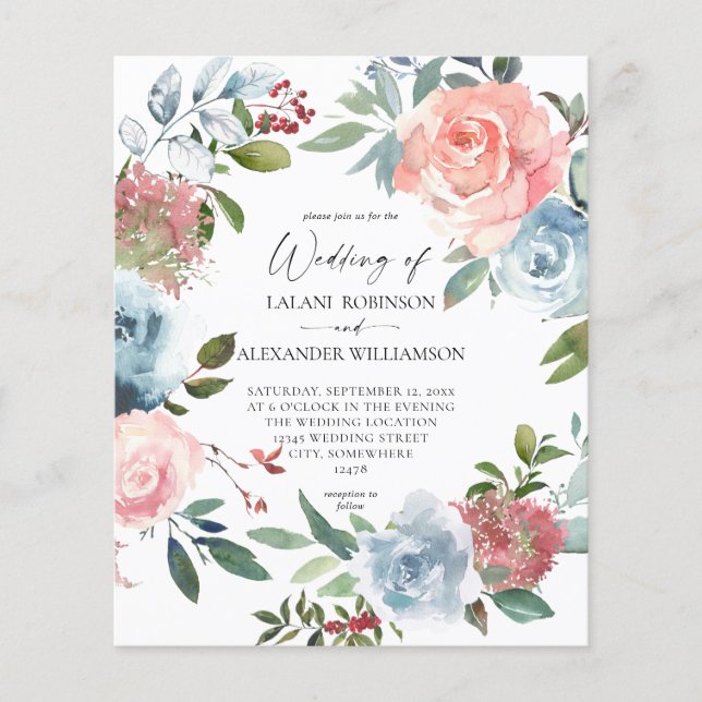 Budget Dusty Baby Blue Blush Pink 2 Wedding Flyer (Vorne)