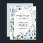 Budget Dusty Blue 16 . Geburtstag Geburtstagsparte<br><div class="desc">Das Budget Dusty Blue Floral Rose und Eukalyptus Botanical Greenery Watercolor Spring oder Summer 16 . Geburtstag Birthday Party Einladungen - beinhaltet schöne und elegante Schrift Typografie mit modernen tropischen botanischen Blume und Grün für die besonderen süßen 16 Feste.</div>