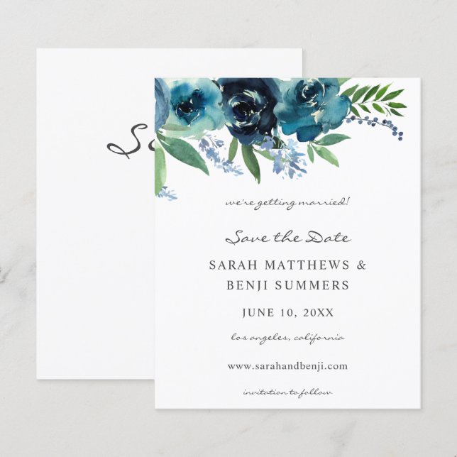Budget Dusty Blue 2 Floral Save the Date 2 (Vorne/Hinten)