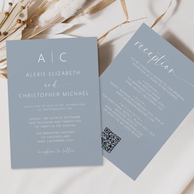 Budget Dusty Blue All in one Wedding QR Code (Von Creator hochgeladen)