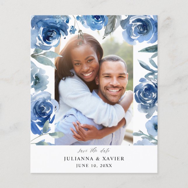 Budget Dusty Blue & Blu Save the Date Foto Flyer (Vorne)