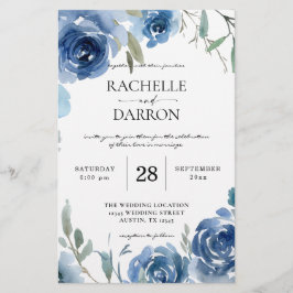 Budget Dusty Blue & Blue Floral Wedding Large Flyer