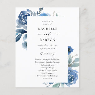 Budget Dusty Blue & Blue Floral Wedding Zeremonie Flyer