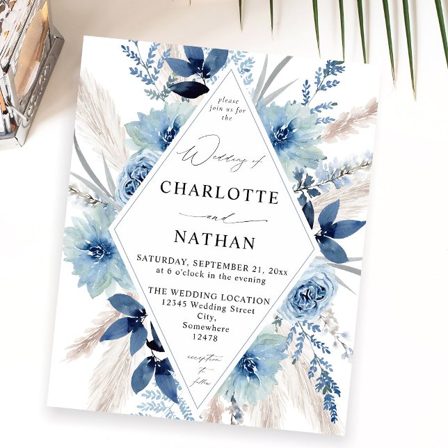 Budget Dusty Blue Boho Floral Wedding Flyer (Von Creator hochgeladen)