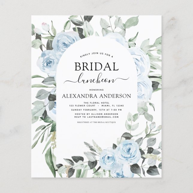 Budget Dusty Blue Brautparty Luncheon Flyer (Vorne)