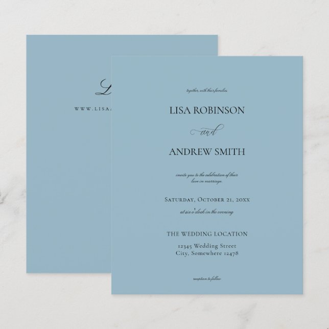 Budget Dusty Blue Calligraphy Wedding (Vorne/Hinten)