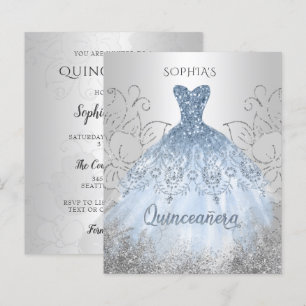 Budget Dusty Blue Dress Quinceañera Einladung