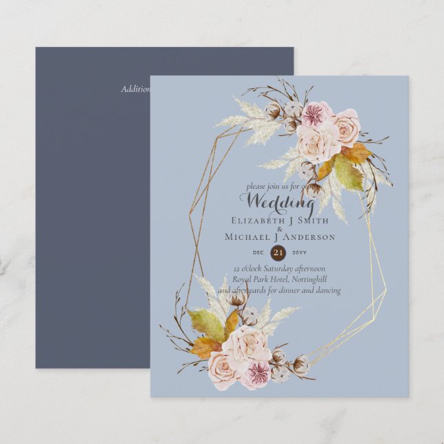 Budget Dusty Blue Fall Floral Wedding Einladungen (Vorne/Hinten)