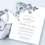 Budget Dusty Blue Floral 40. Geburtstag Einladung<br><div class="desc">Eine staubige blaue Torone und Wildblumen schmücken eine hübsche Geburtstagseinladung. Moderne Kalligraphie ergänzt den Boho Vibe.</div>