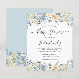 Budget Dusty Blue Floral Baby Dusche Einladung