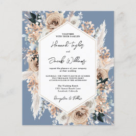 Budget Dusty Blue Floral Boho Hochzeit Einladung