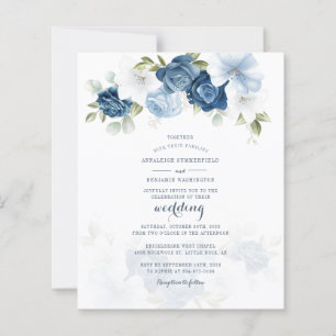 Budget Dusty Blue Floral Botanical Wedite Einladun