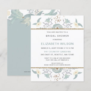 Budget Dusty Blue Floral Bridal Dusche Einladung