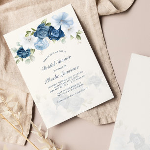 Budget Dusty Blue Floral Bridal Dusche Einladung