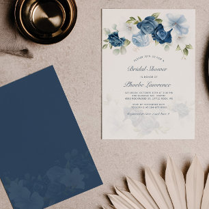 Budget Dusty Blue Floral Bridal Dusche Einladung