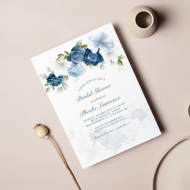 Budget Dusty Blue Floral Bridal Dusche Einladung (Von Creator hochgeladen)