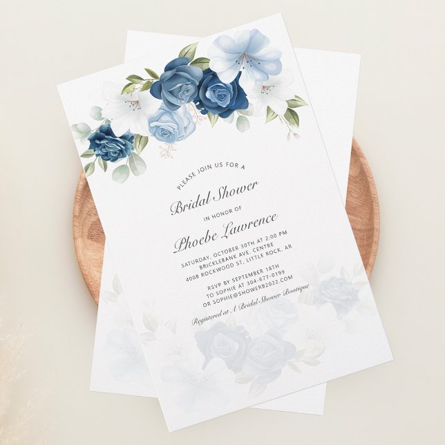 Budget Dusty Blue Floral Bridal Dusche Einladung Briefpapier (Elegant Dusty Blue Floral Bridal Shower Invitation Stationery)