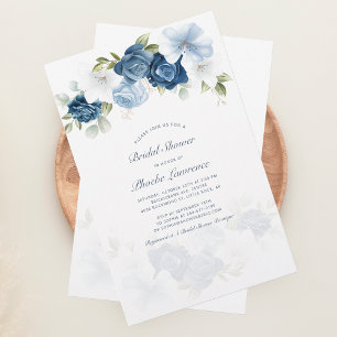 Budget Dusty Blue Floral Bridal Dusche Einladung Briefpapier
