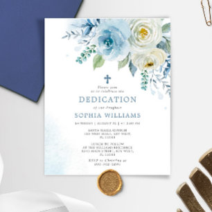Budget Dusty Blue Floral Dedication Einladung