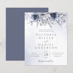 Budget Dusty Blue Floral Elegante Hochzeit Einladu