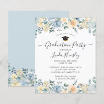 Budget Dusty Blue Floral Graduation Party Einladun
