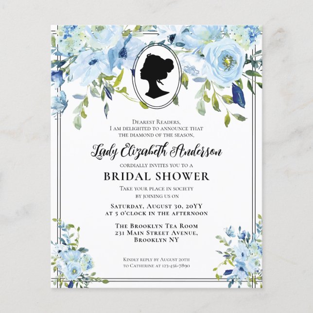 Budget Dusty Blue Floral Regency Era Brautparty (Vorderseite)