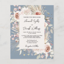 Budget Dusty Blue Floral Rustic Hochzeit Einladung