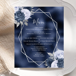 Budget Dusty Blue Floral Silver Navy Hochzeitsmenü