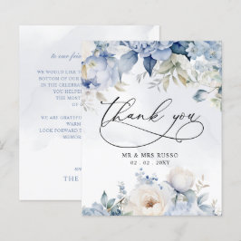 Budget Dusty Blue Floral Wedding Danke Karte