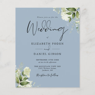 Budget Dusty Blue Floral Wedding Einladung