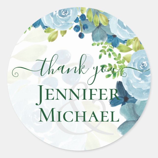 Budget Dusty Blue Floral Wedding Runder Aufkleber (Vorderseite)