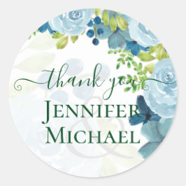 Budget Dusty Blue Floral Wedding Runder Aufkleber