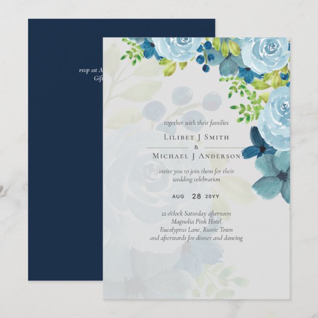 Budget Dusty Blue Flowers Sage Wedding (Vorne/Hinten)