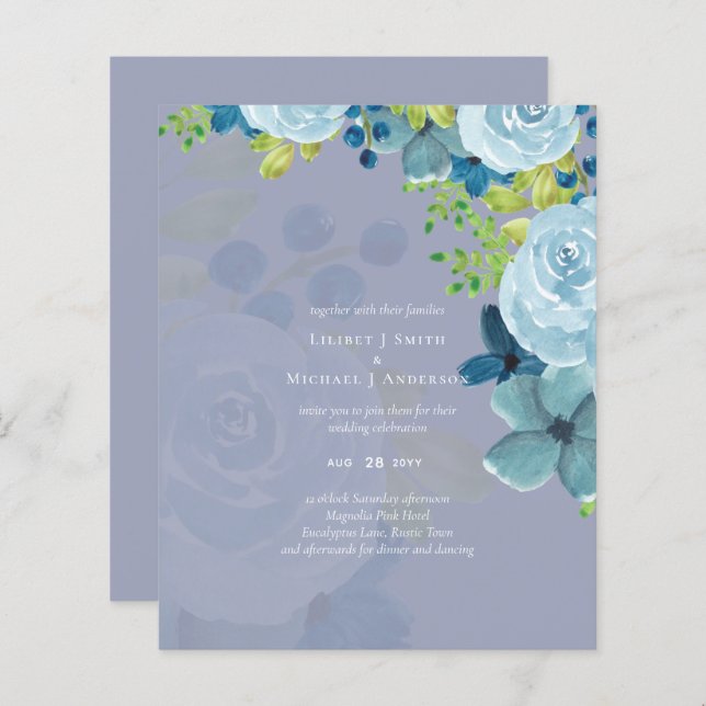 Budget Dusty Blue Flowers Sage Wedding (Vorne/Hinten)