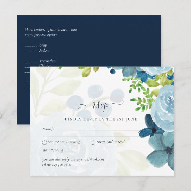 Budget Dusty Blue Flowers Sage Wedding Postkarte (Vorne/Hinten)
