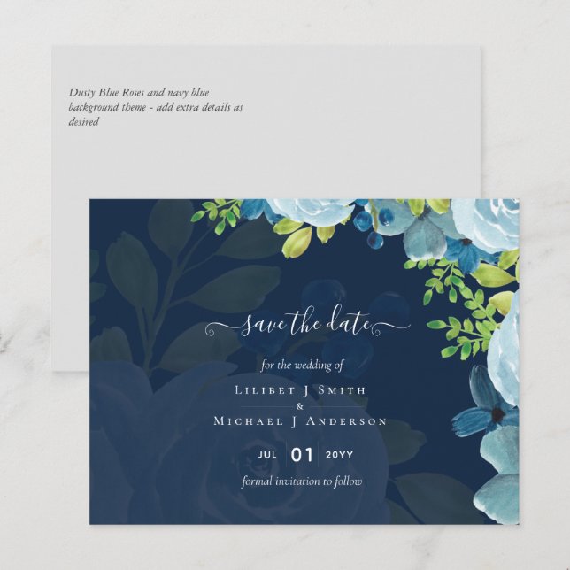 Budget Dusty Blue Flowers Sage Wedding Postkarte (Vorne/Hinten)