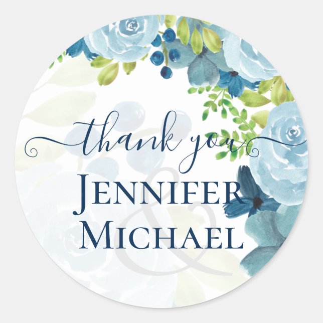 Budget Dusty Blue Flowers Sage Wedding Runder Aufkleber (Vorderseite)