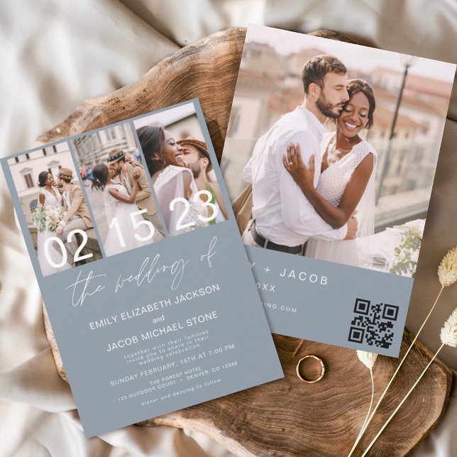 Budget Dusty Blue Foto QR Code Einladung Hochzeit (Von Creator hochgeladen)